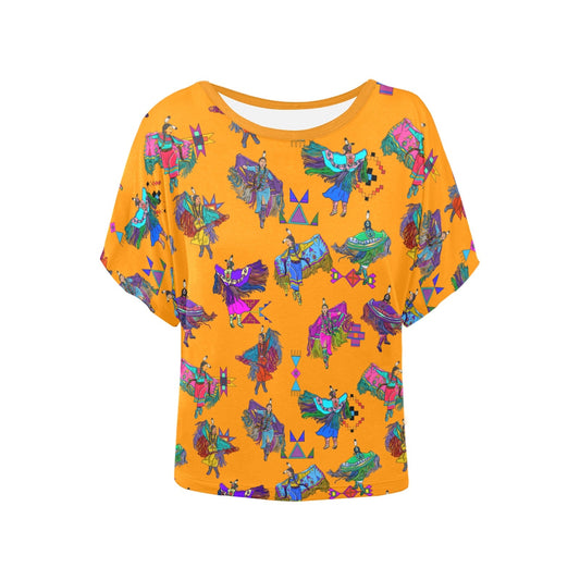 Women's Fancy Dancers Orange Women's Batwing-Sleeved Blouse T shirt