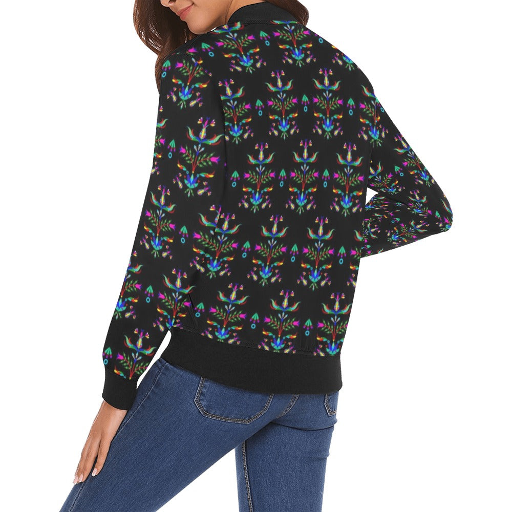 Dakota Damask Black Bomber Jacket for Women