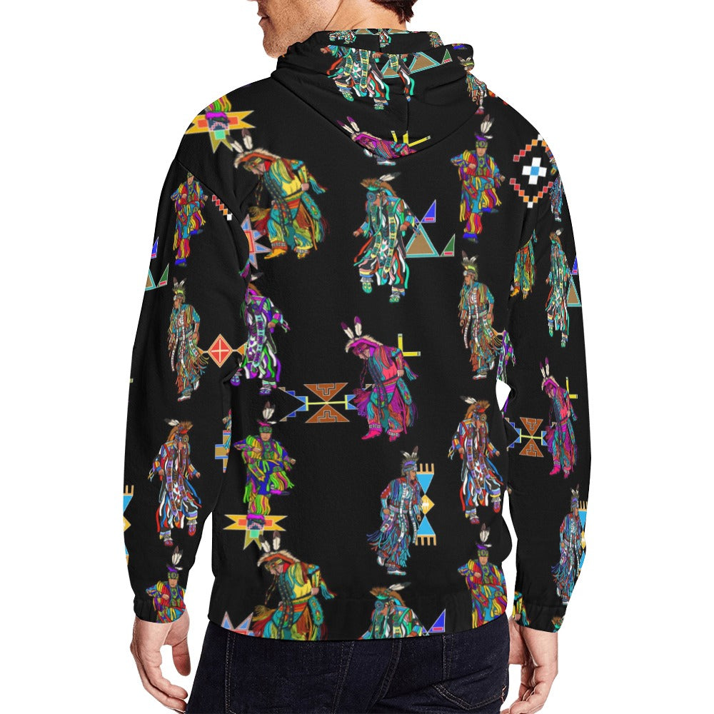 Men's Grass Dancers Black Men's Zipper Hoodie