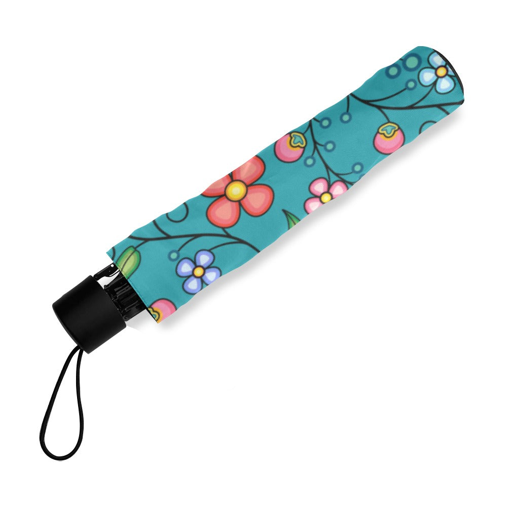 Floral Bounty Teal Foldable Umbrella