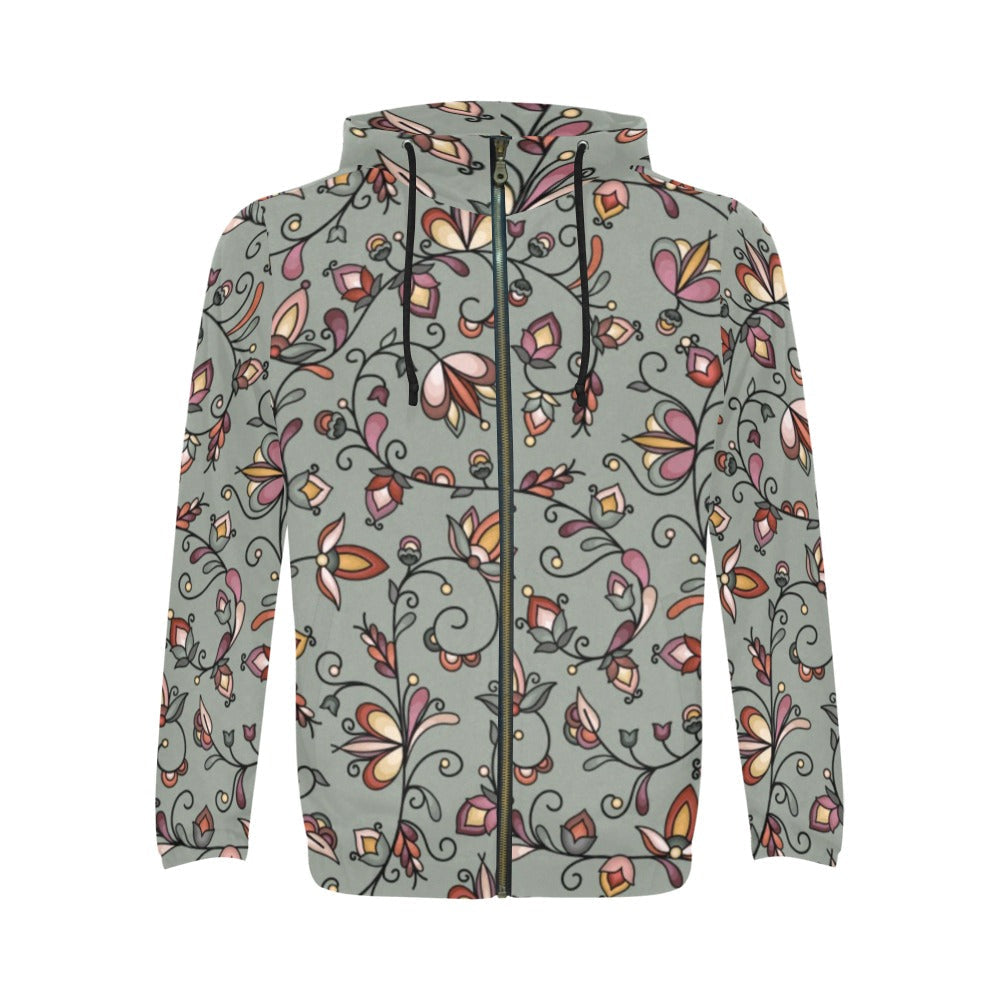 Burnt Sky Petals Green Zip Hoodie
