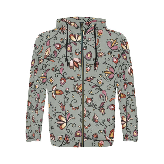 Burnt Sky Petals Green Zip Hoodie