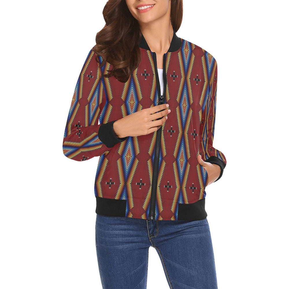 Diamond in the Bluff Red Bomber Jacket for Women