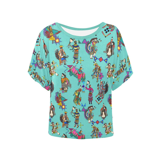 Grand Entry Dancers Eggshell Blue Women's Batwing-Sleeved Blouse T shirt