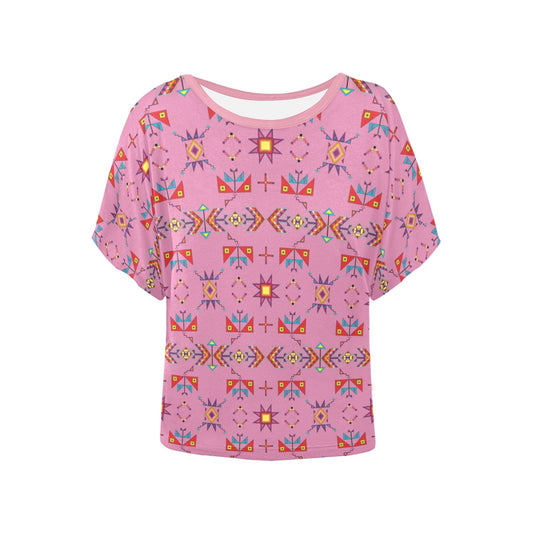 Scattered Generations Pink Women's Batwing-Sleeved Blouse T shirt