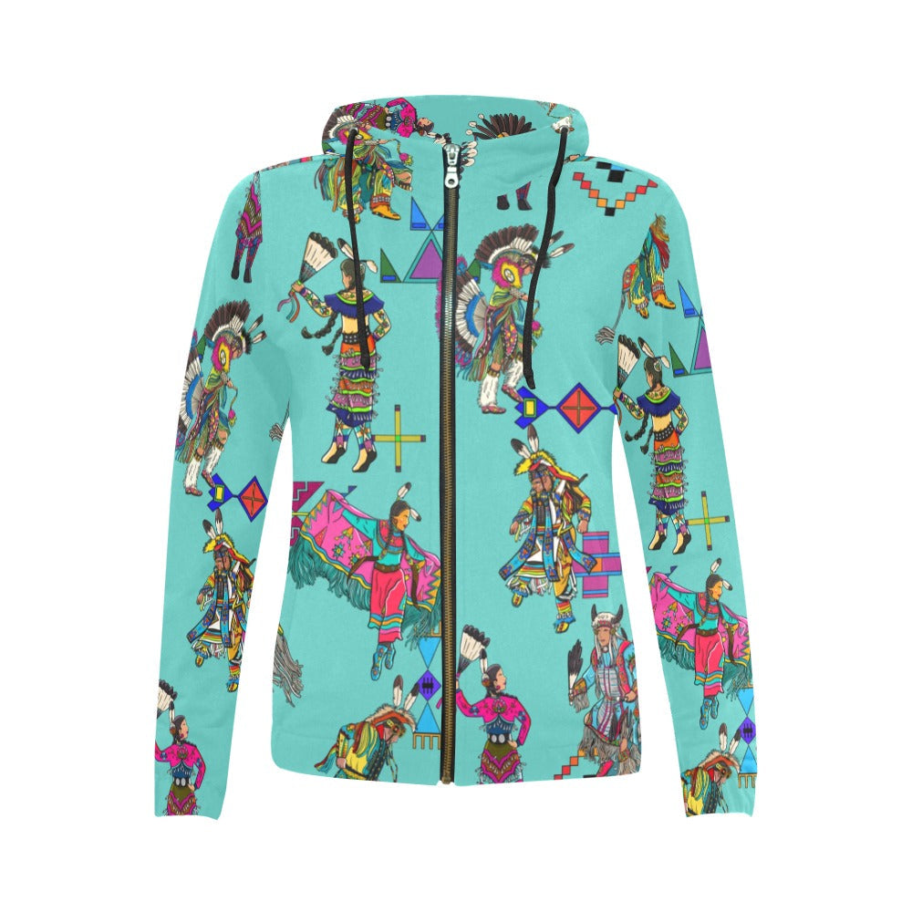 Grand Entry Dancers Eggshell Blue Full Zip Hoodie for Women