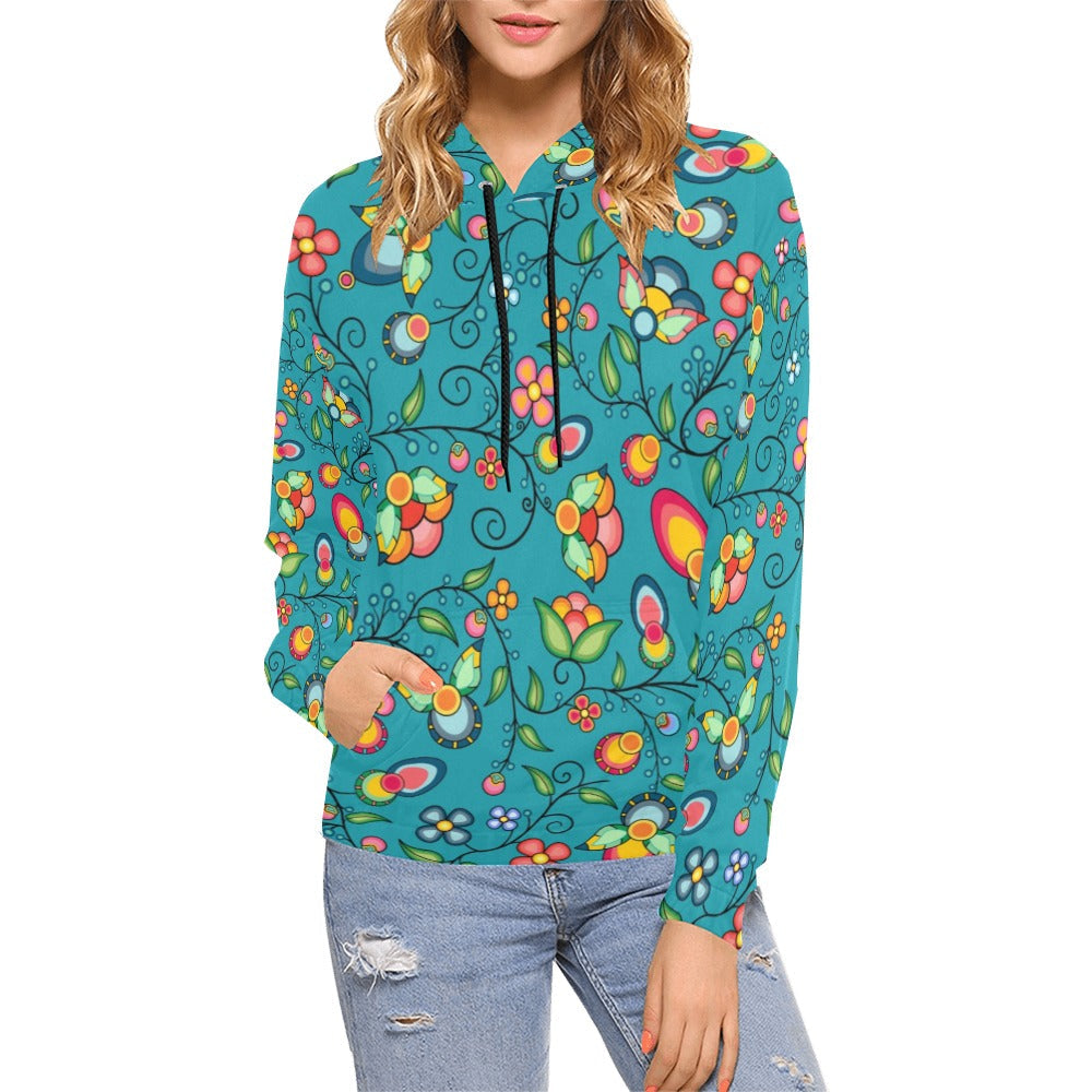 Floral Bounty Teal Hoodie for Women