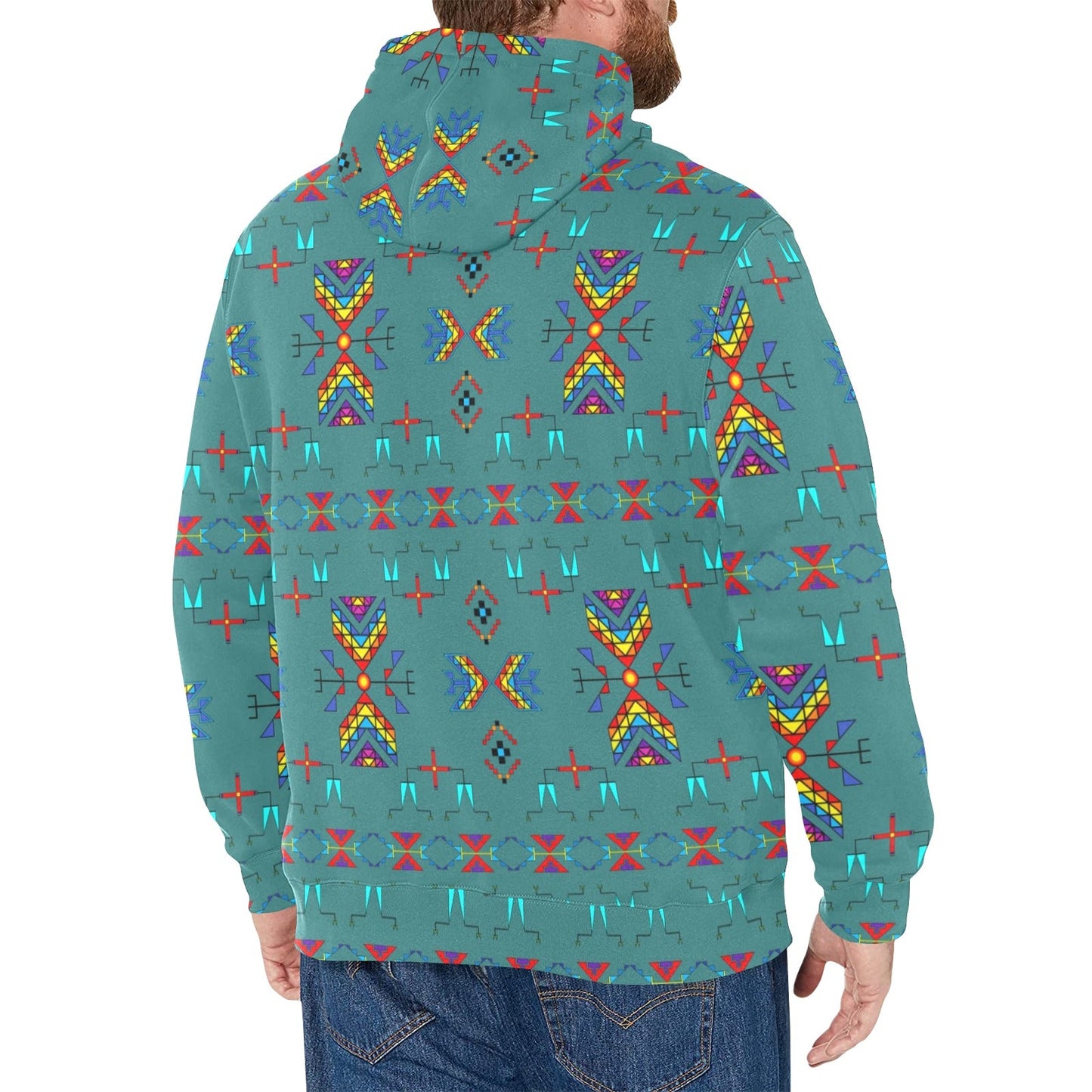 Rainy Chief Rainbow Teal Sky Men's Long Sleeve Fleece Hoodie