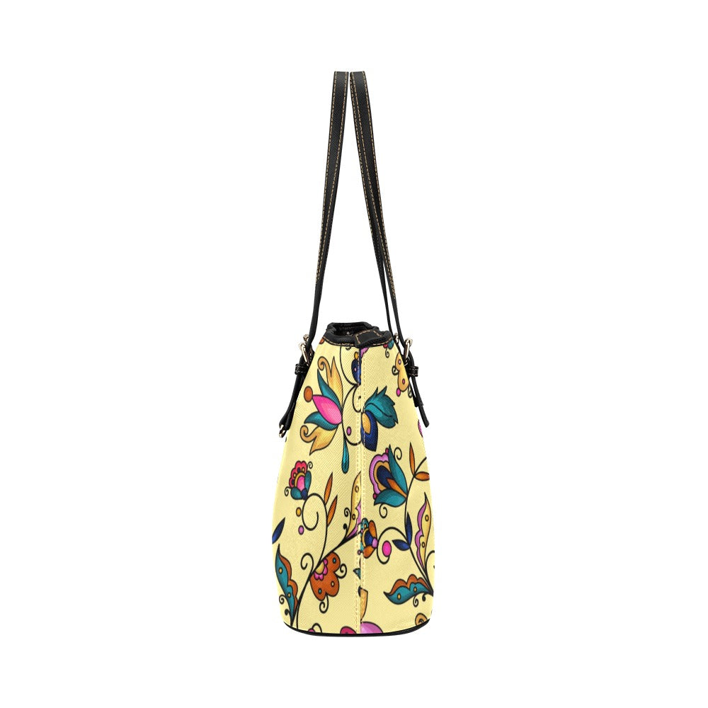 Copper Prairie Petals Yellow Leather Tote