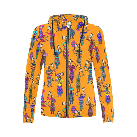 Women's Jingle Dancers Orange Full Zip Hoodie for Women