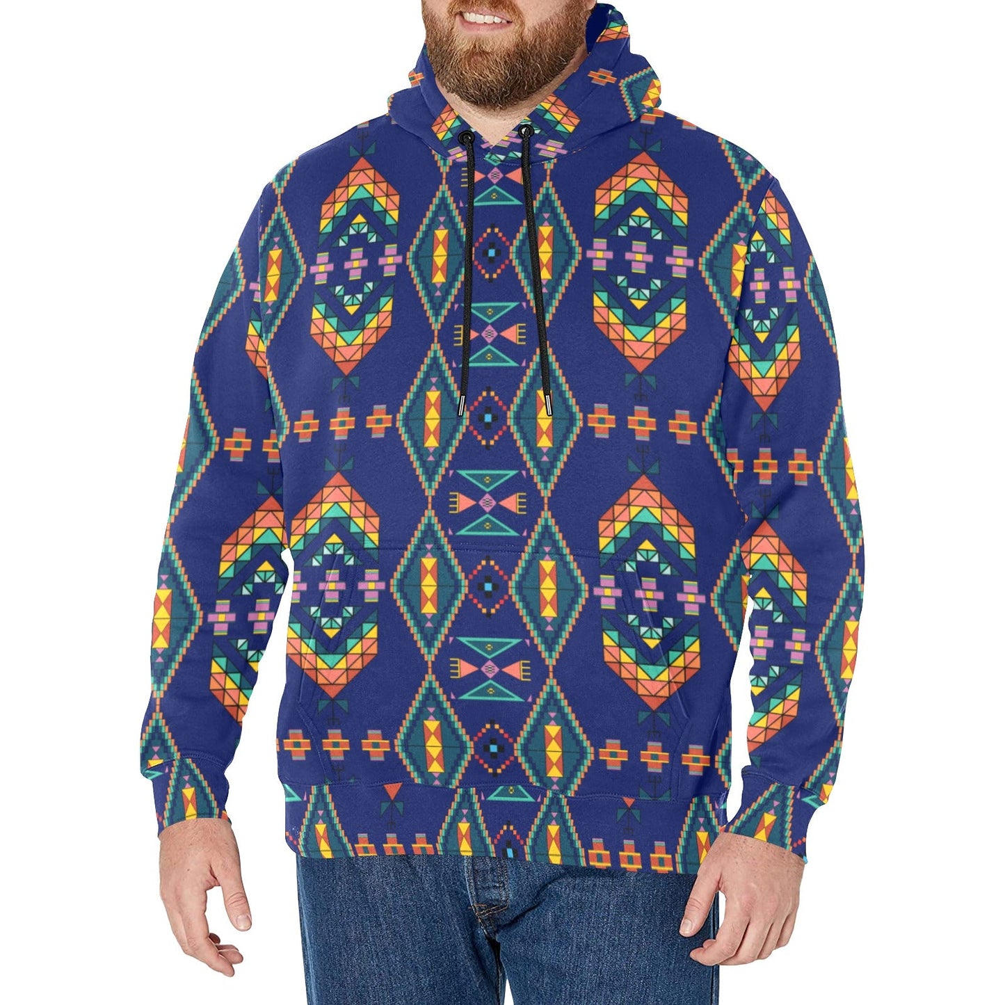 Travois Tipi Blue Men's Long Sleeve Fleece Hoodie