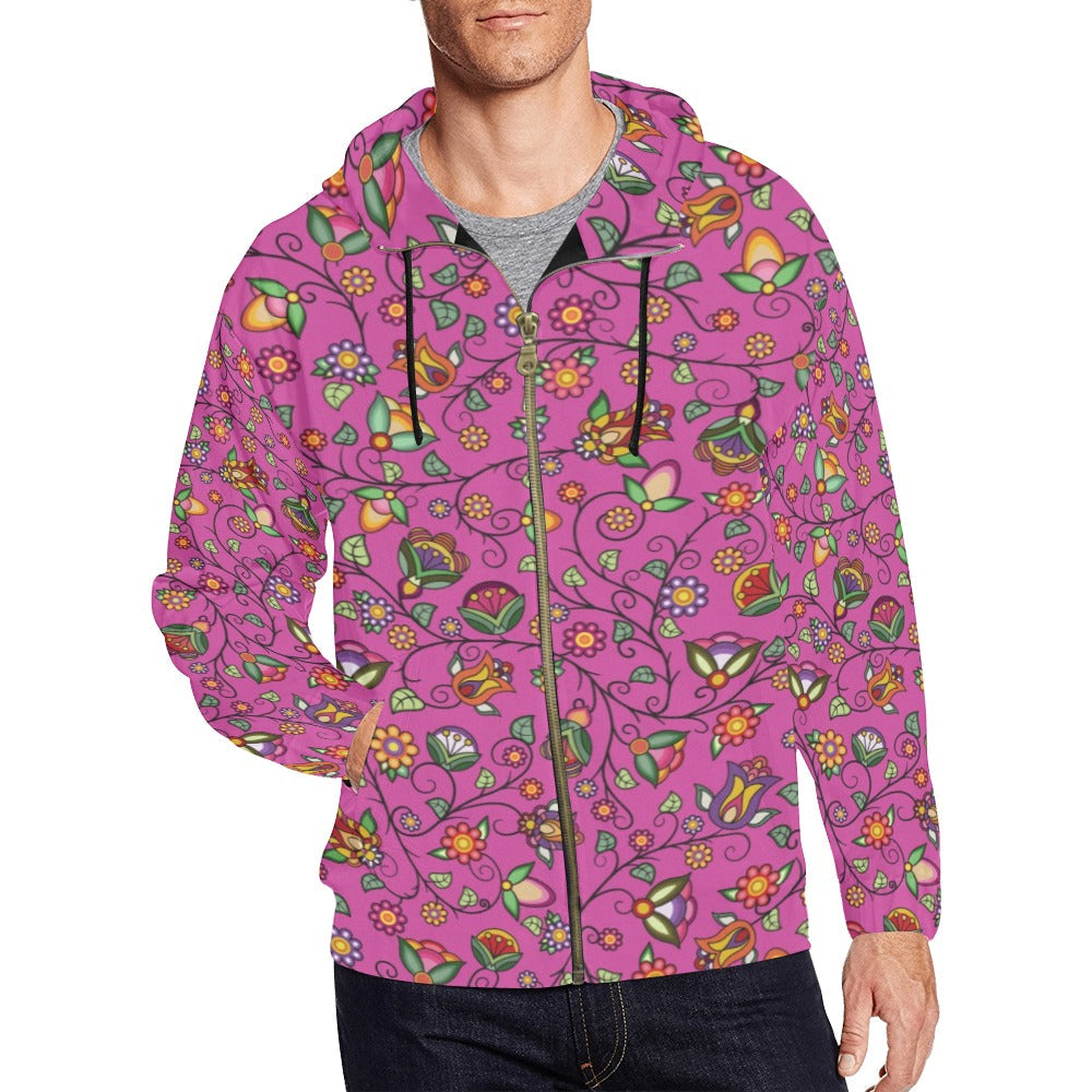 Heartbeat Petals Pink Men's Zipper Hoodie