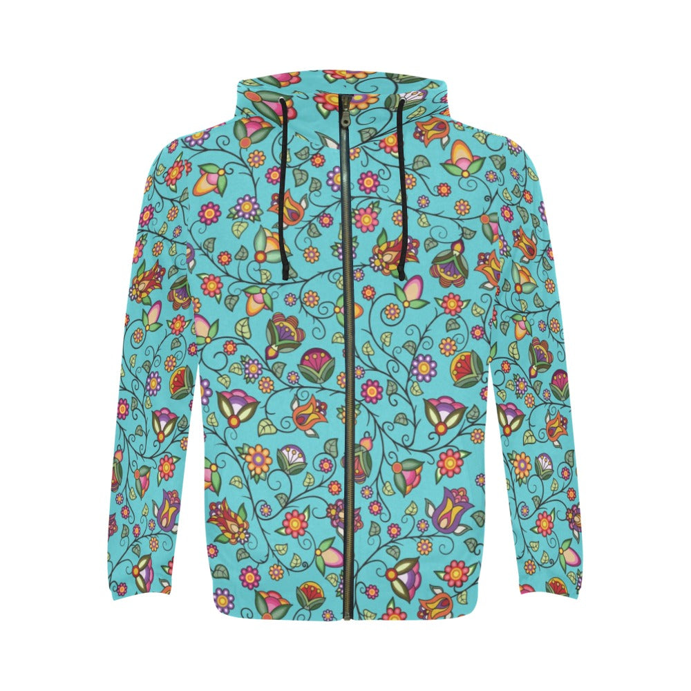 Heartbeat Petals Turquoise Men's Zipper Hoodie