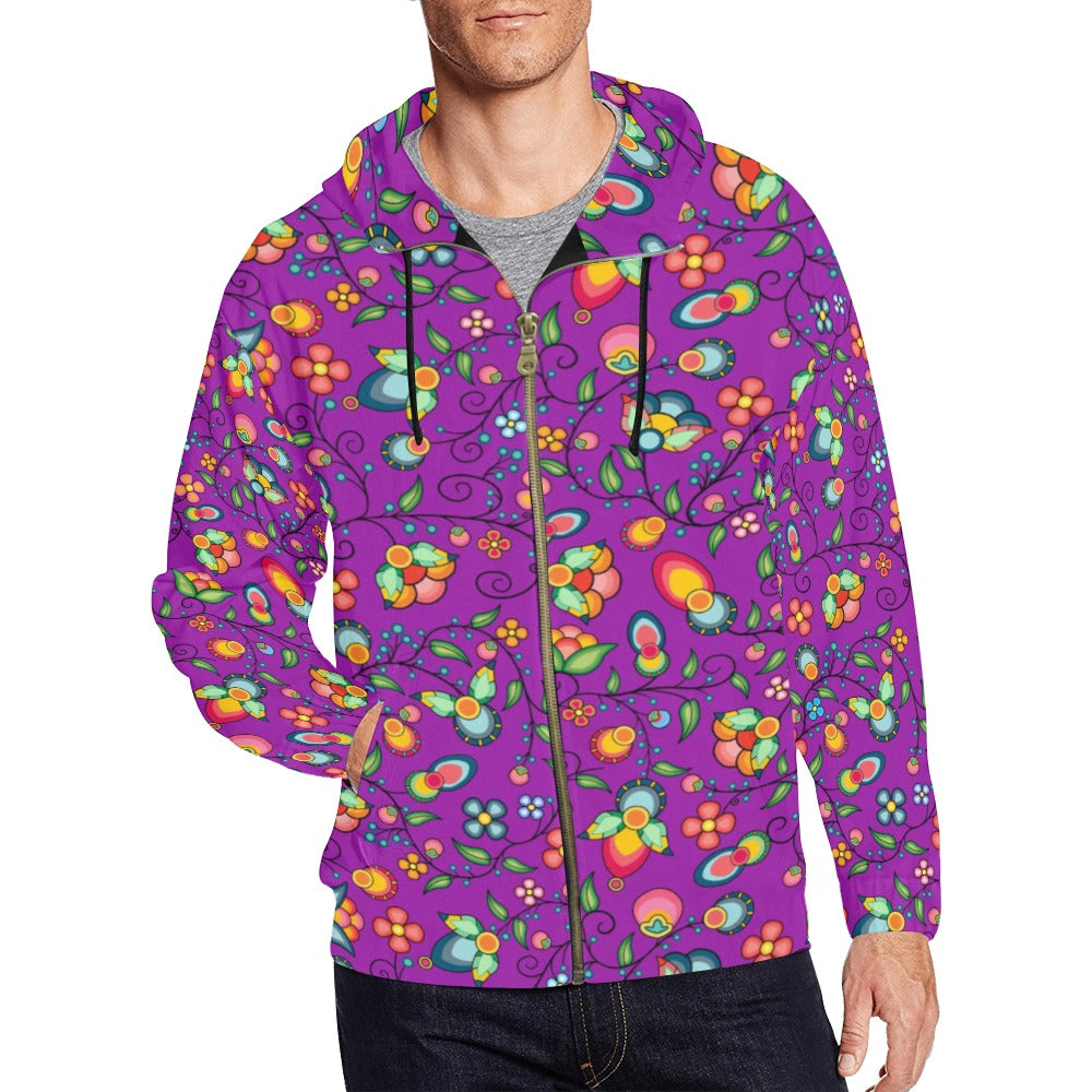 Floral Bounty Purple Men's Zipper Hoodie
