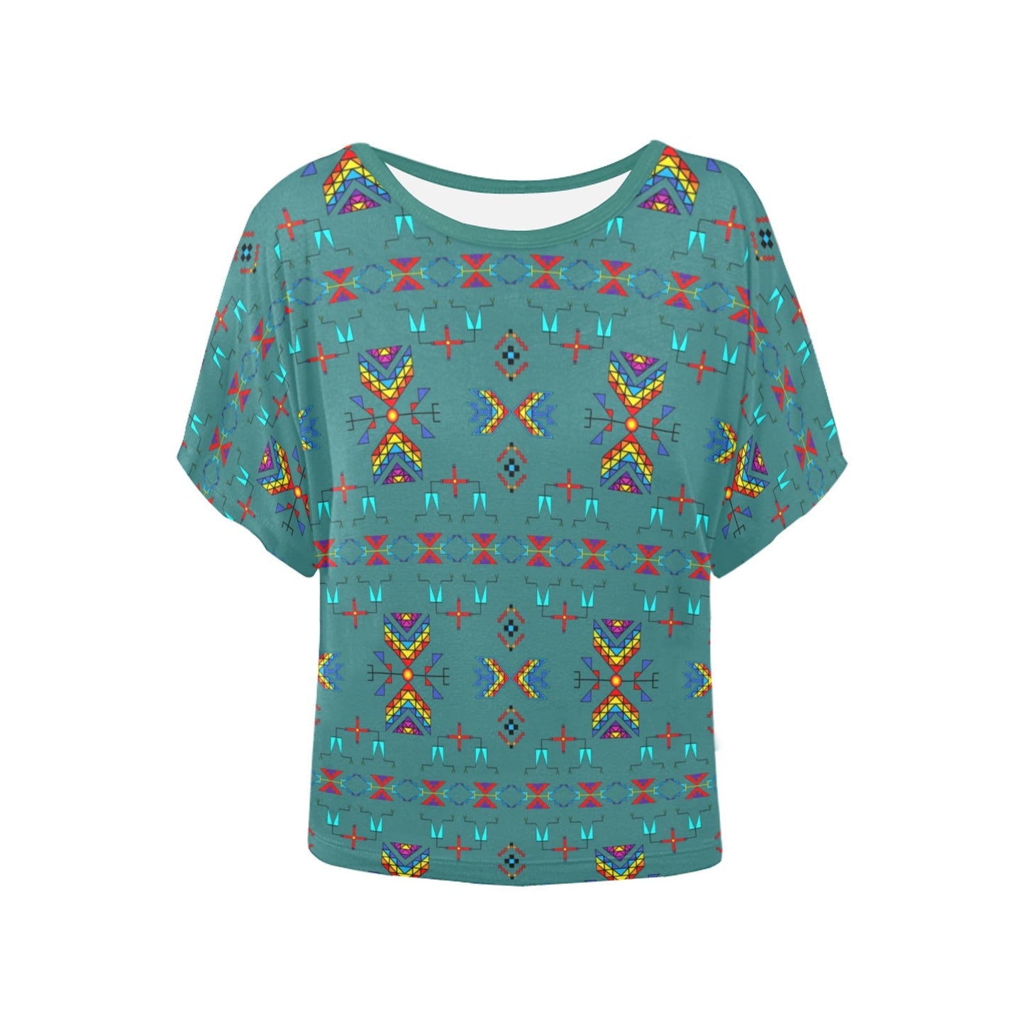 Rainy Chief Rainbow Teal Sky Women's Batwing-Sleeved Blouse T shirt