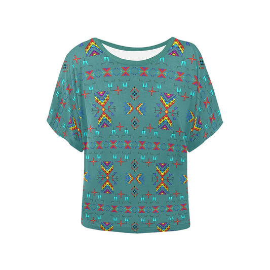 Rainy Chief Rainbow Teal Sky Women's Batwing-Sleeved Blouse T shirt