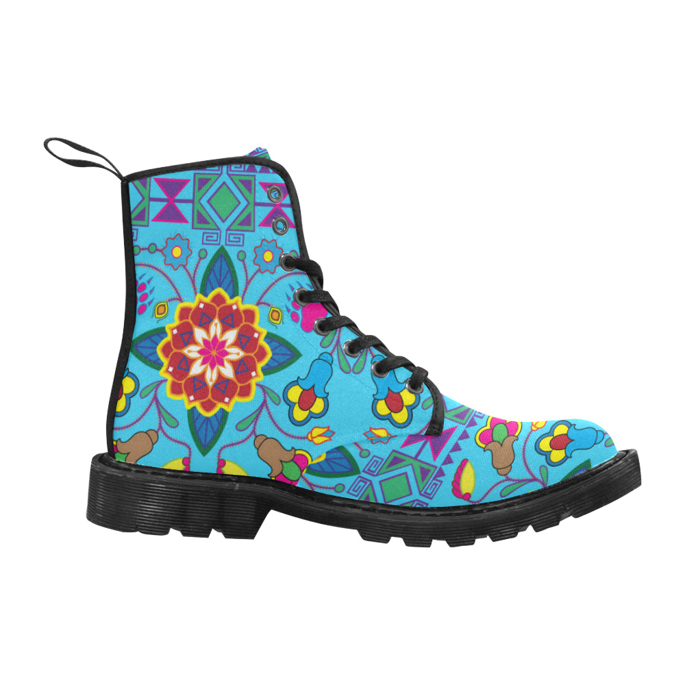 Geometric Floral Winter-Sky Blue Boots