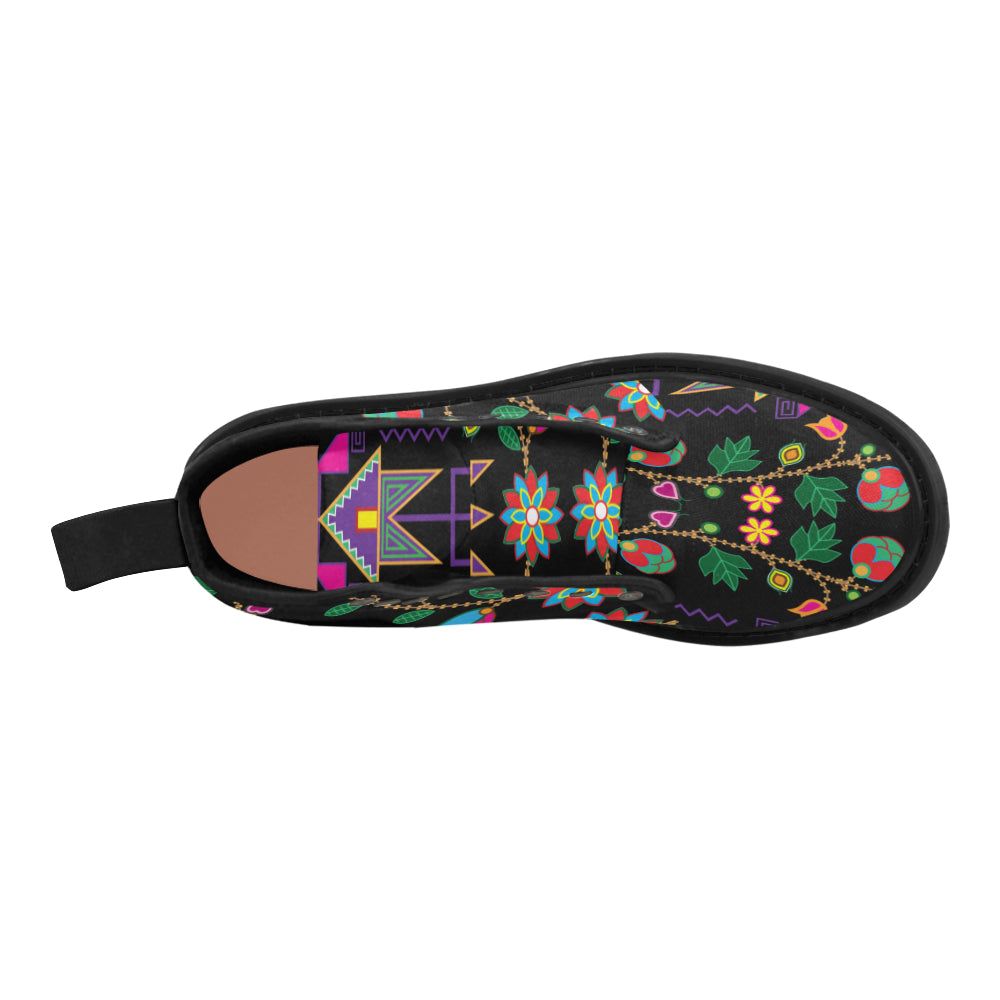 Geometric Floral Fall-Black Boots