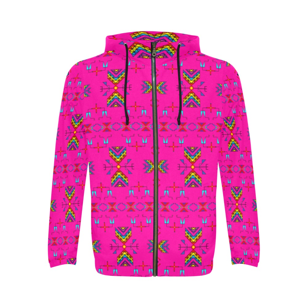 Rainy Chief Rainbow Hot Pink Men's Zipper Hoodie