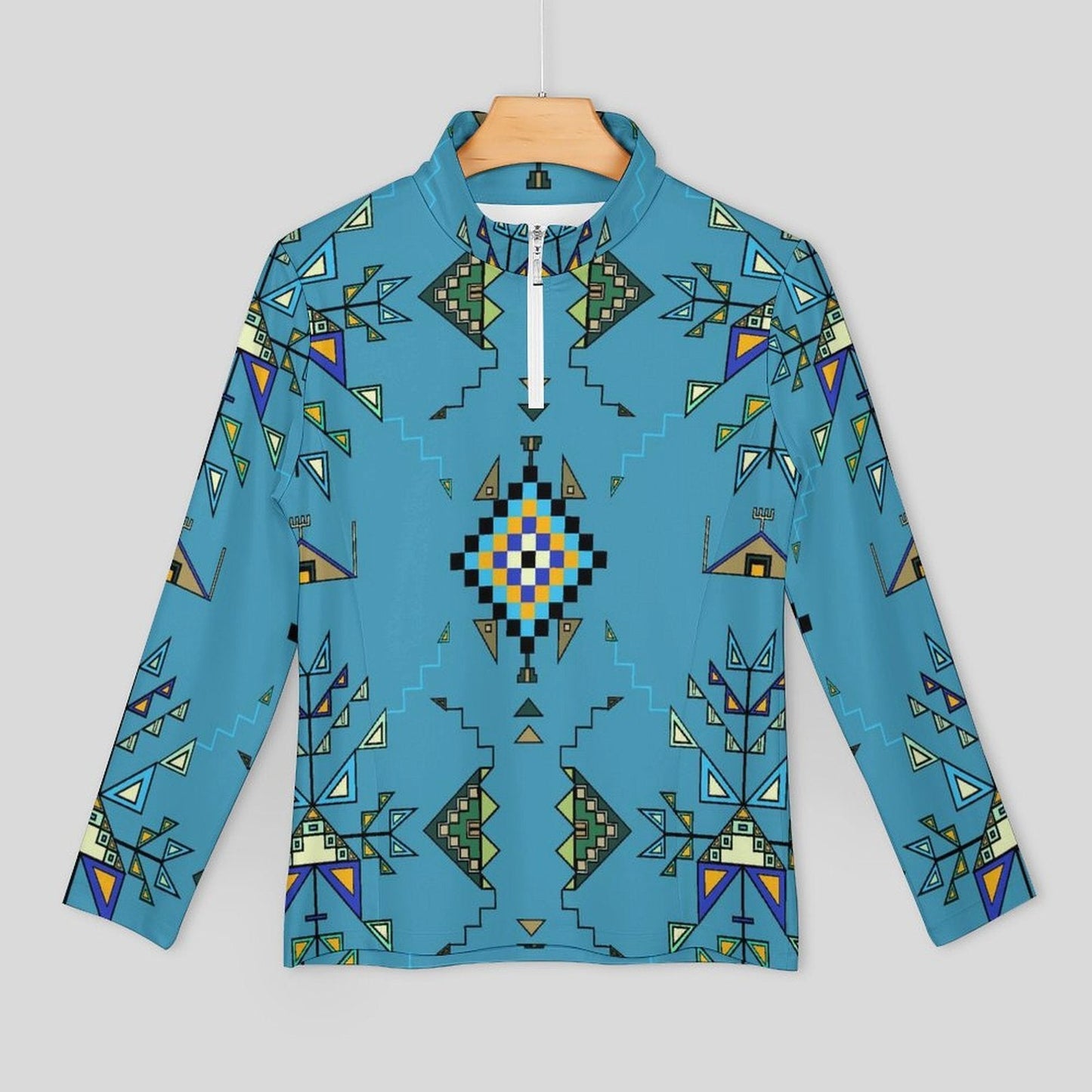 Bear Shield Blue Long Sleeve Yoga Shirt