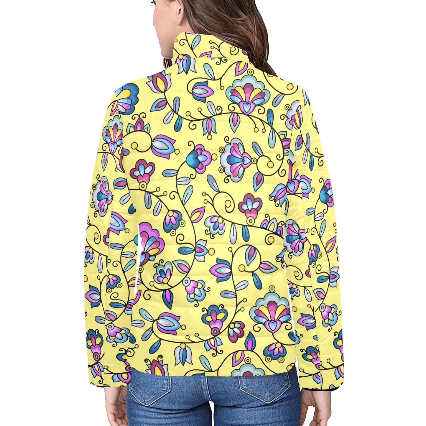 Autumn Bundle Blessing Yellow Women's Stand Collar Padded Jacket