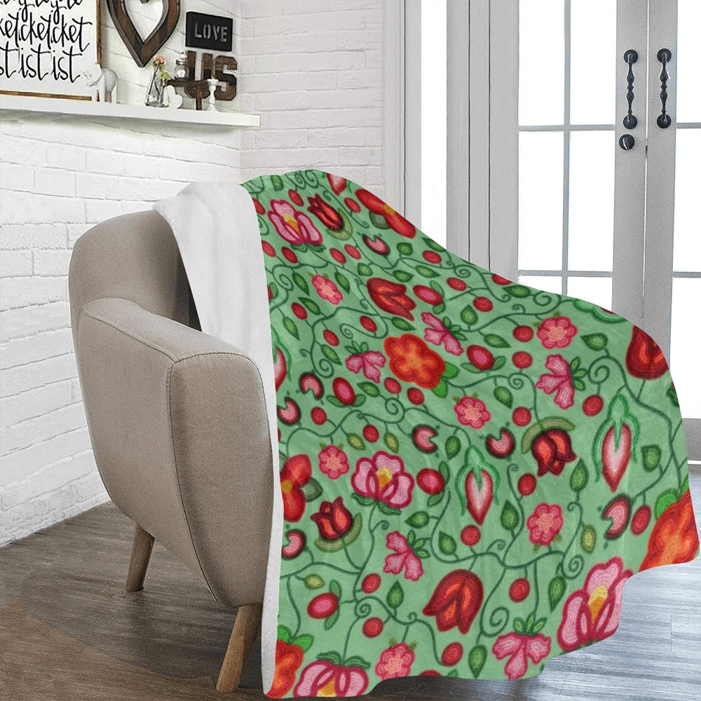 Rose Reverie Green X-Large Micro Fleece Blanket