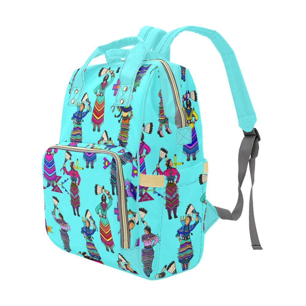 Women's Jingle Dancers Turquoise Multi-Function Diaper Backpack