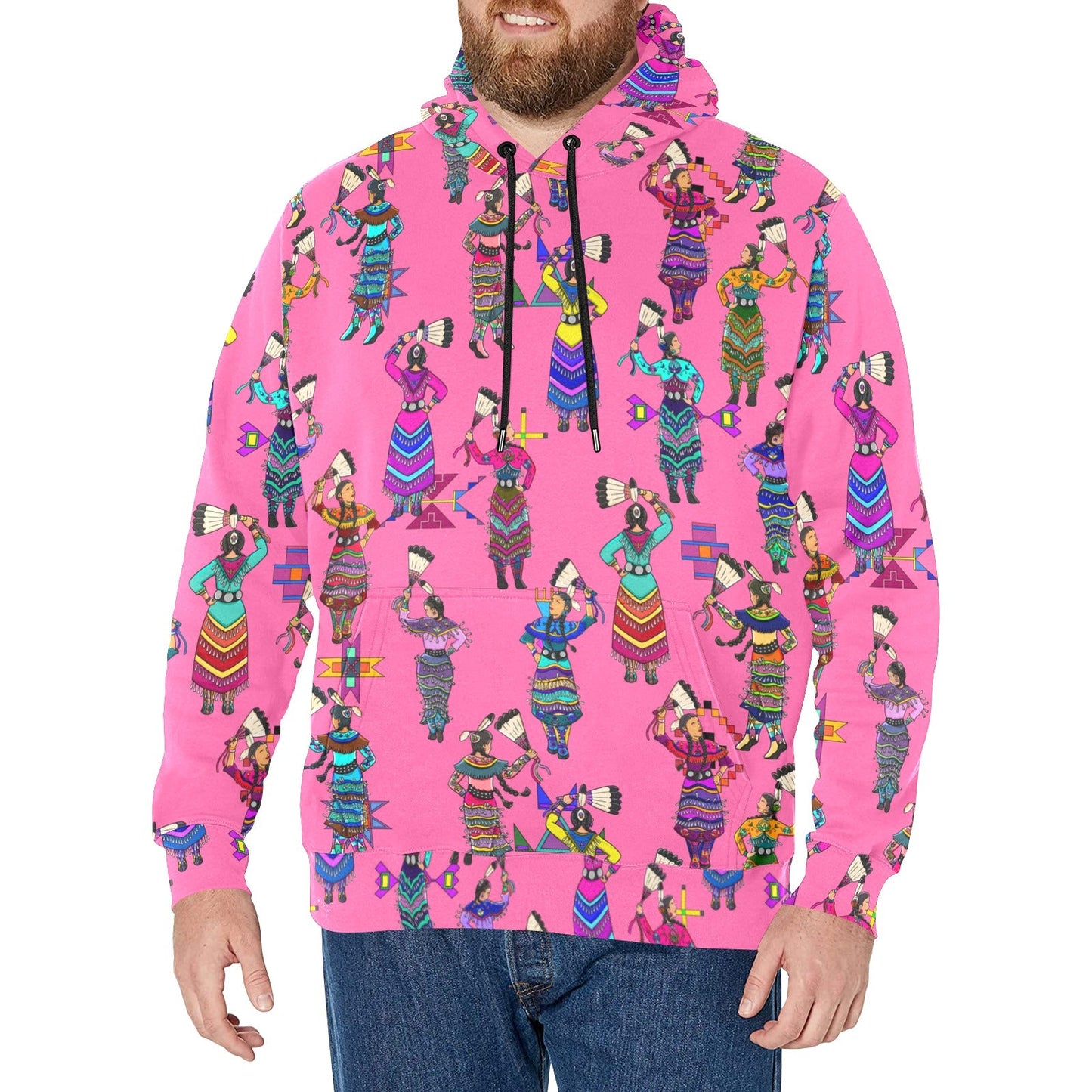 Women's Jingle Dancers Pink Men's Long Sleeve Fleece Hoodie