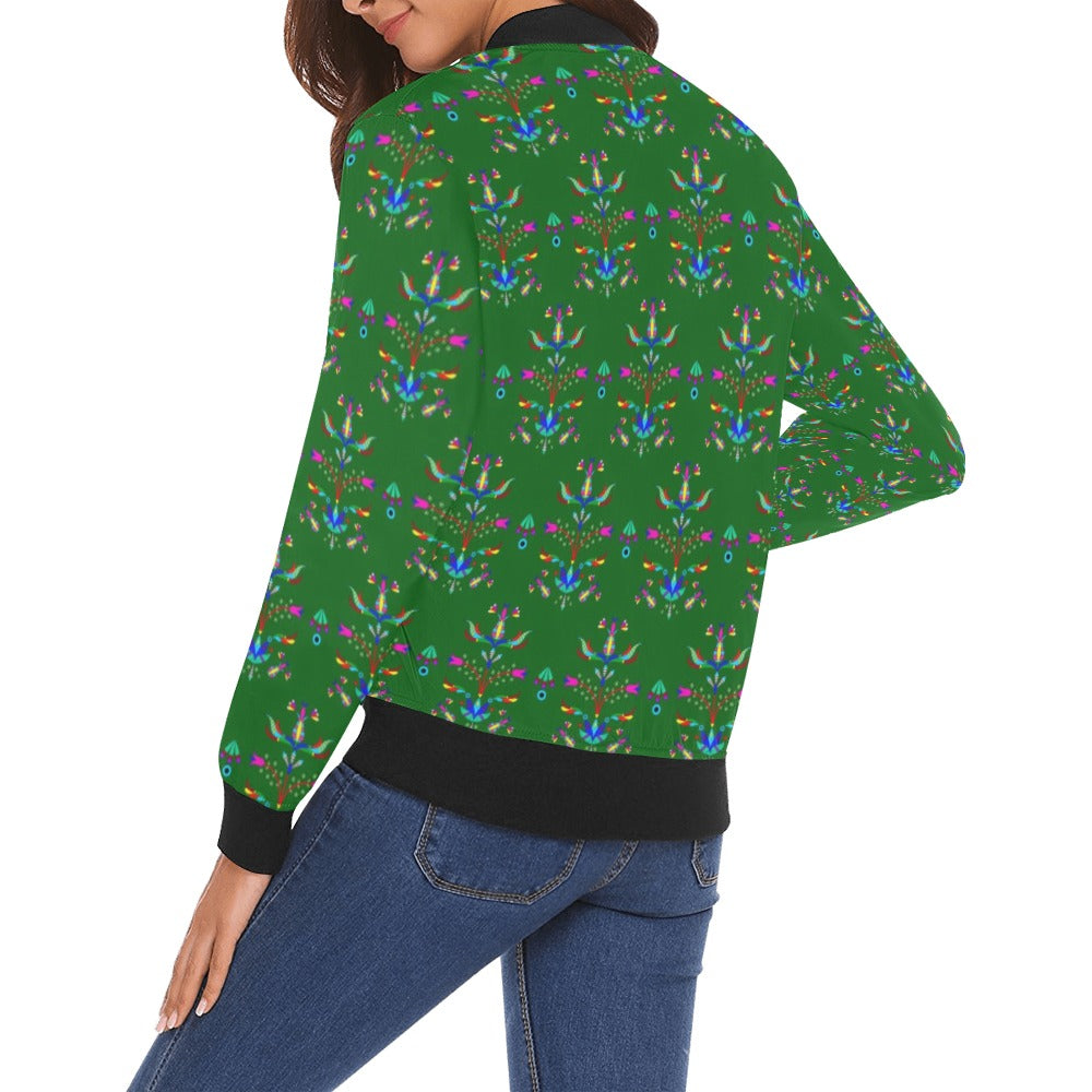 Dakota Damask Green Bomber Jacket for Women