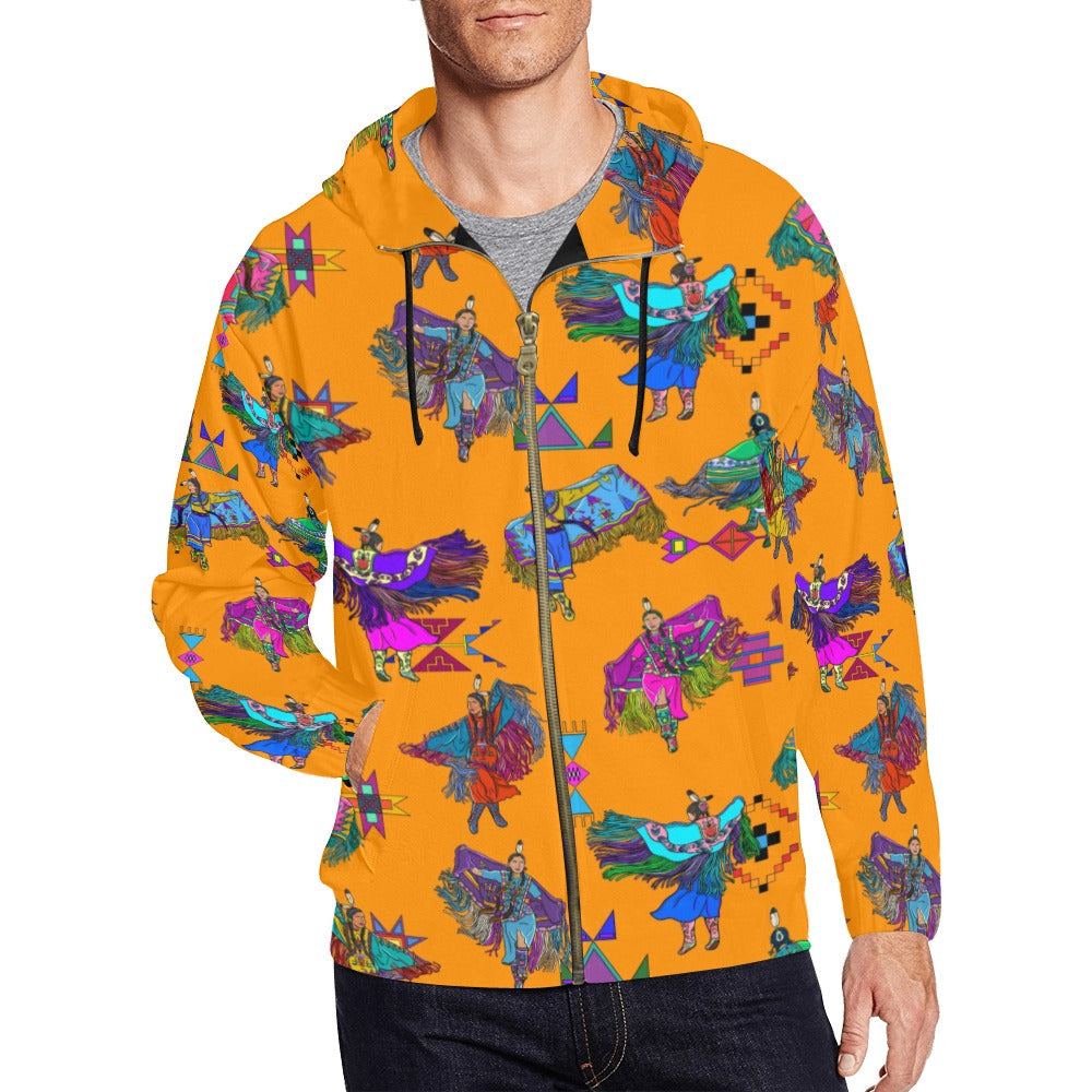 Women's Fancy Dancers Orange Men's Zipper Hoodie