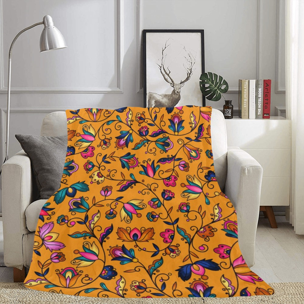 Copper Prairie Petals Orange X-Large Micro Fleece Blanket