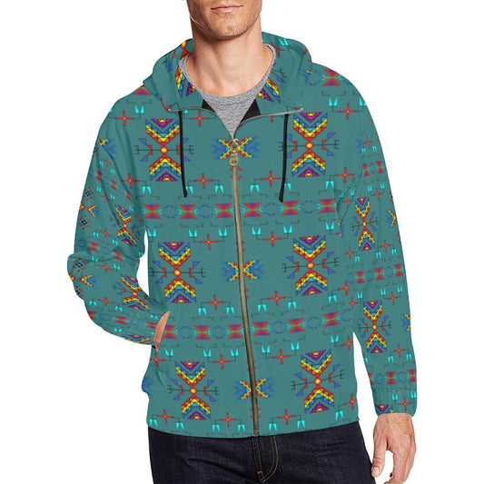 Rainy Chief Rainbow Teal Sky Men's Zipper Hoodie