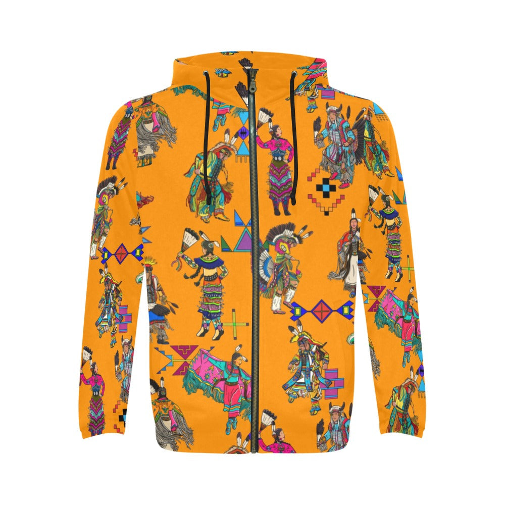 Grand Entry Dancers Orange Men's Zipper Hoodie