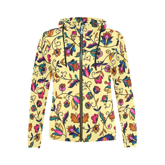 Copper Prairie Petals Yellow Full Zip Hoodie for Women