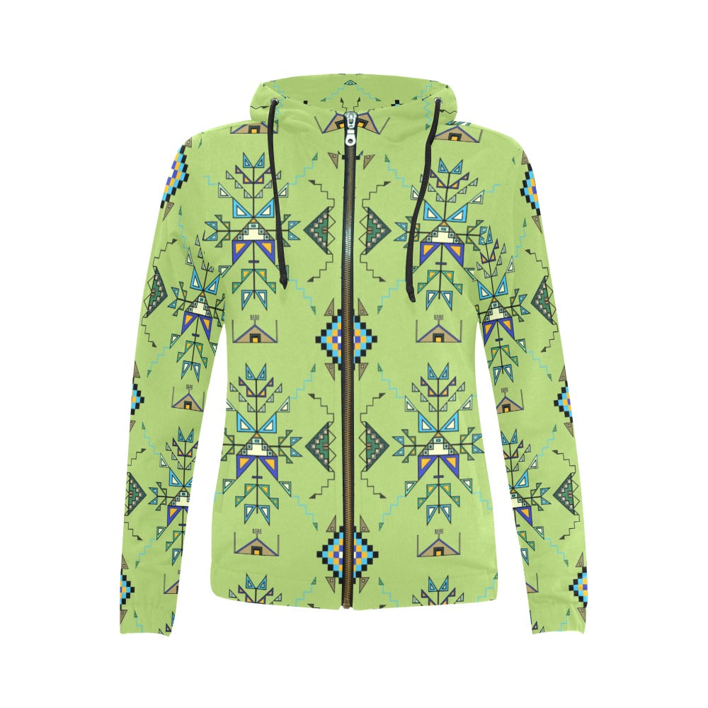 Bear Shield Green Full Zip Hoodie for Women