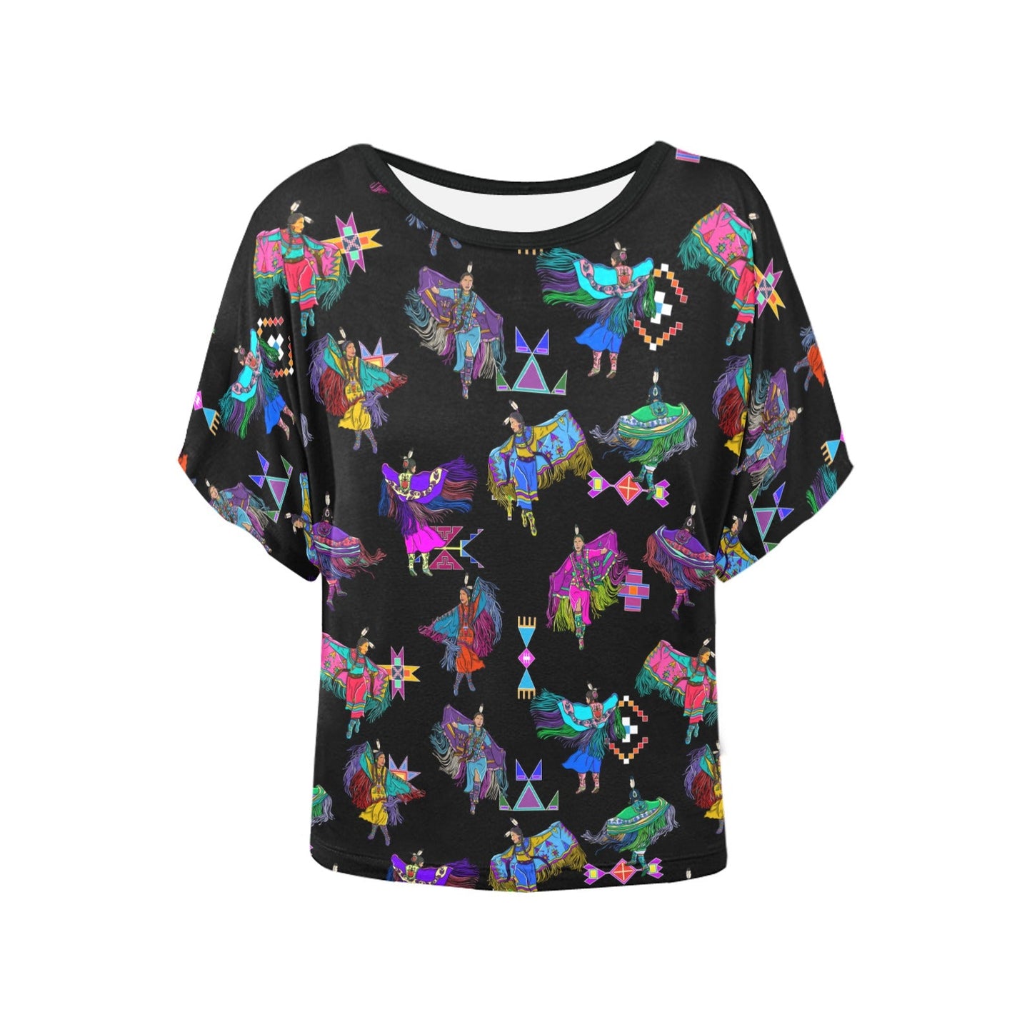 Women's Fancy Dancers Black Women's Batwing-Sleeved Blouse T shirt