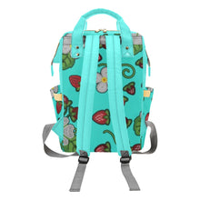 Load image into Gallery viewer, Strawberry Dreams Turquoise Multi-Function Diaper Backpack/Diaper Bag
