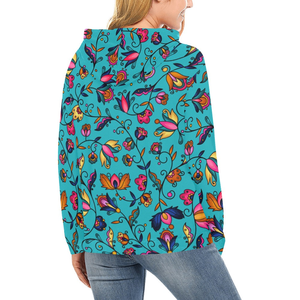 Copper Prairie Petals Turquoise Hoodie for Women (USA Size)