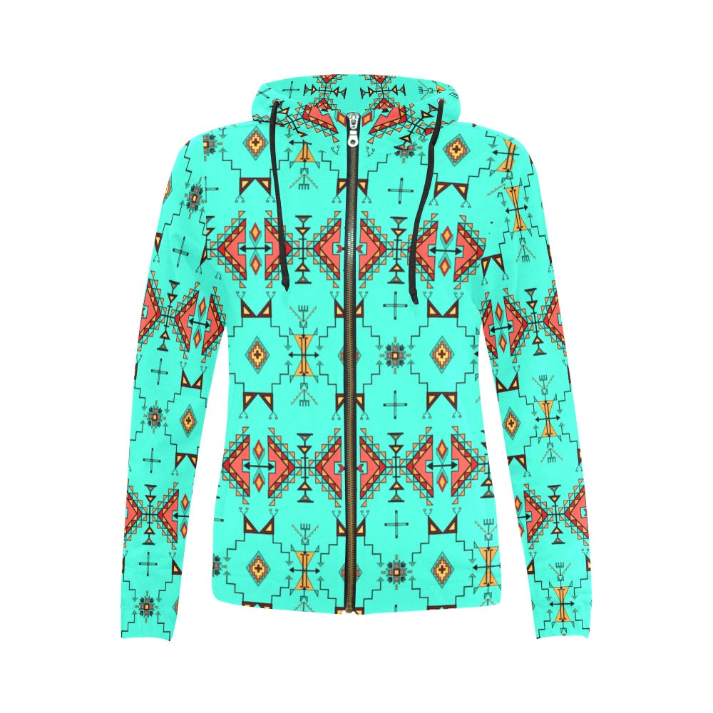 Thunder Flight Turquoise Full Zip Hoodie for Women