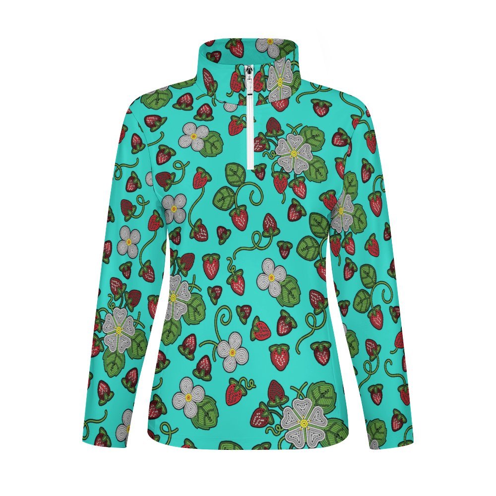 Strawberry Dreams Turquoise Long Sleeve Yoga Shirt