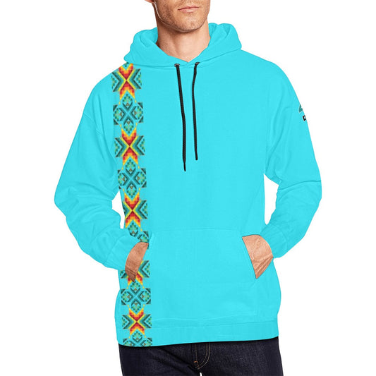 Turquoise Blanket Strip Hoodie for Men