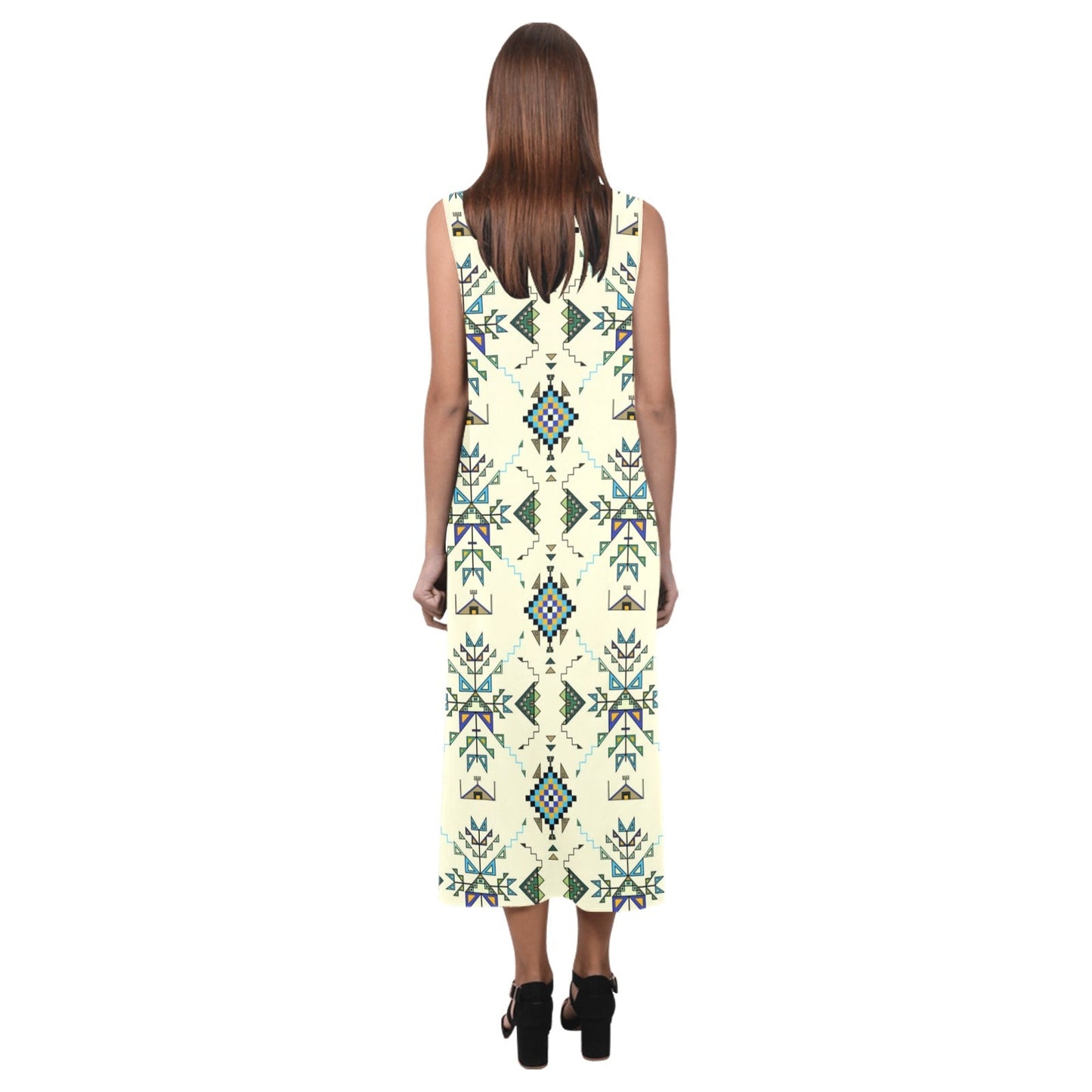 Bear Shield Cream Phaedra Sleeveless Open Fork Long Dress