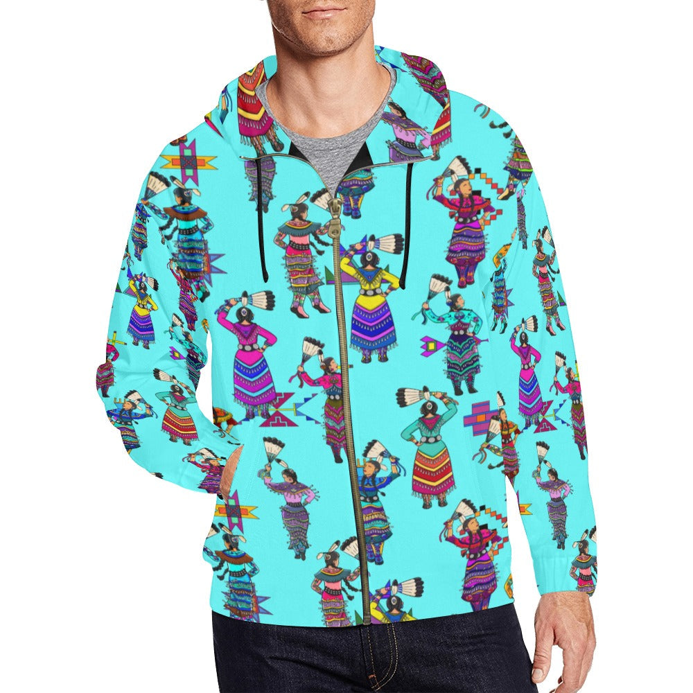 Women's Jingle Dancers Turquoise Men's Zipper Hoodie