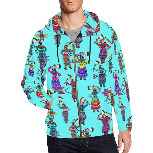 Women's Jingle Dancers Turquoise Men's Zipper Hoodie