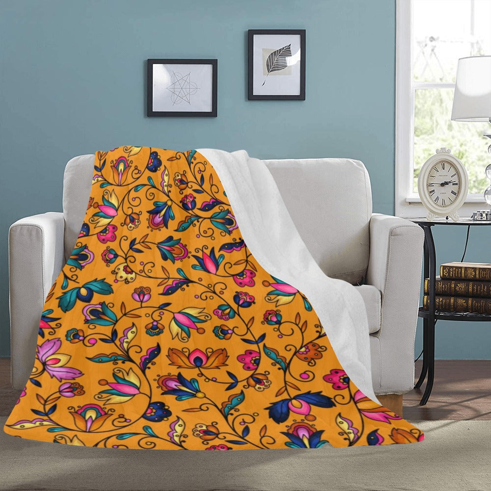 Copper Prairie Petals Orange X-Large Micro Fleece Blanket