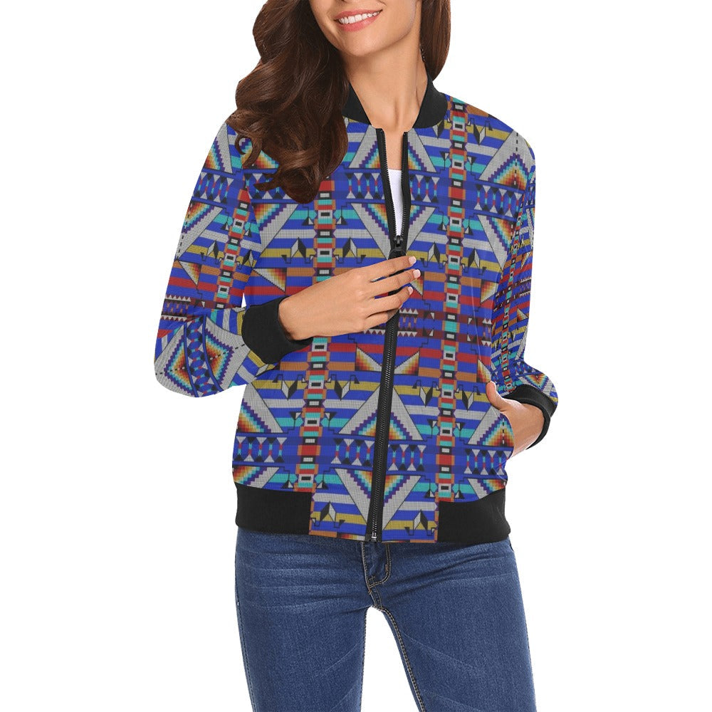 Medicine Blessing Blue Bomber Jacket for Women