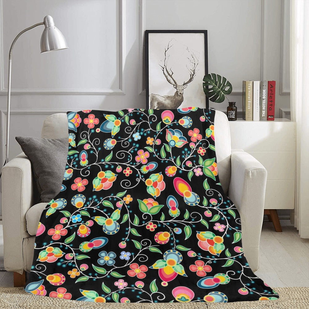Floral Bounty Black X-Large Micro Fleece Blanket