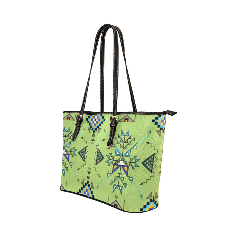 Bear Shield Green Leather Tote
