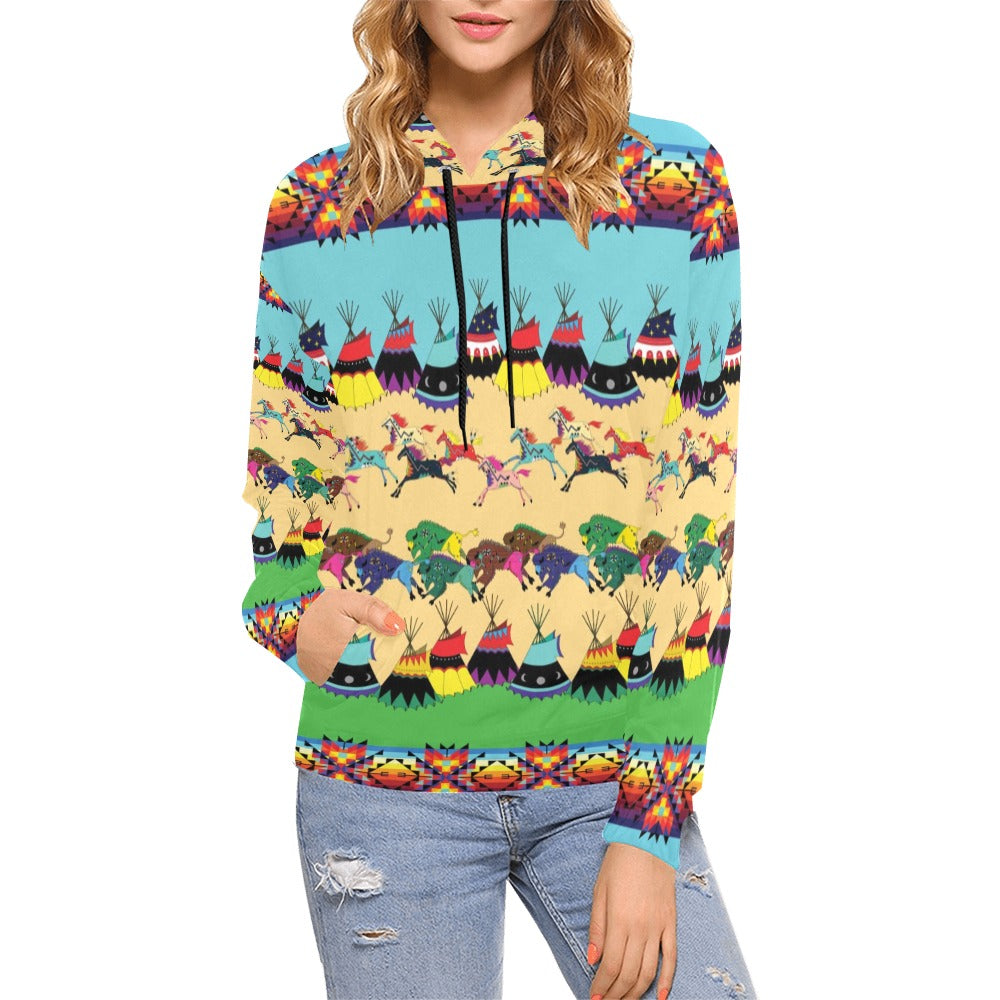Horses and Buffalo Ledger Turquoise Hoodie for Women