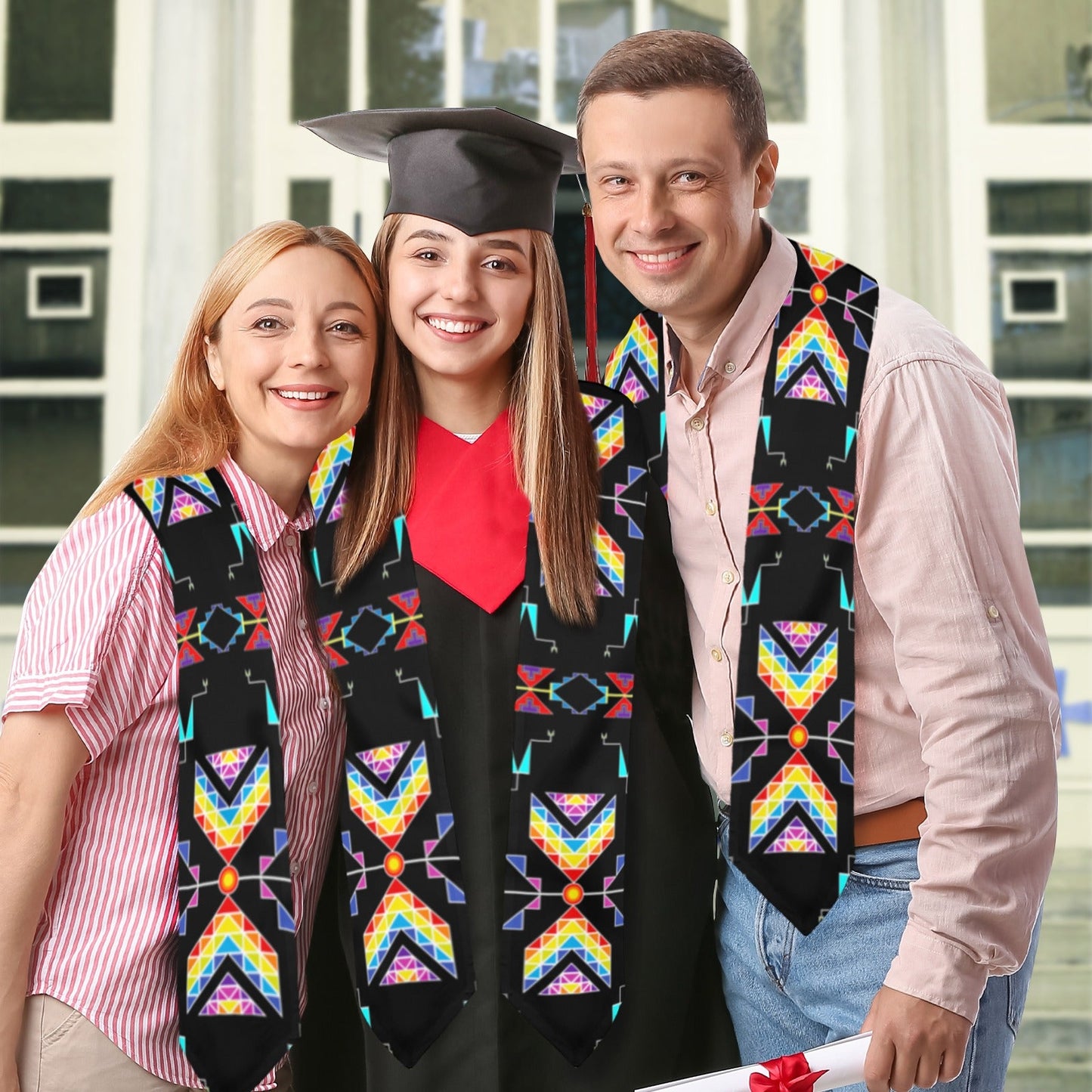 Rainy Chief Rainbow Black Graduation Stole